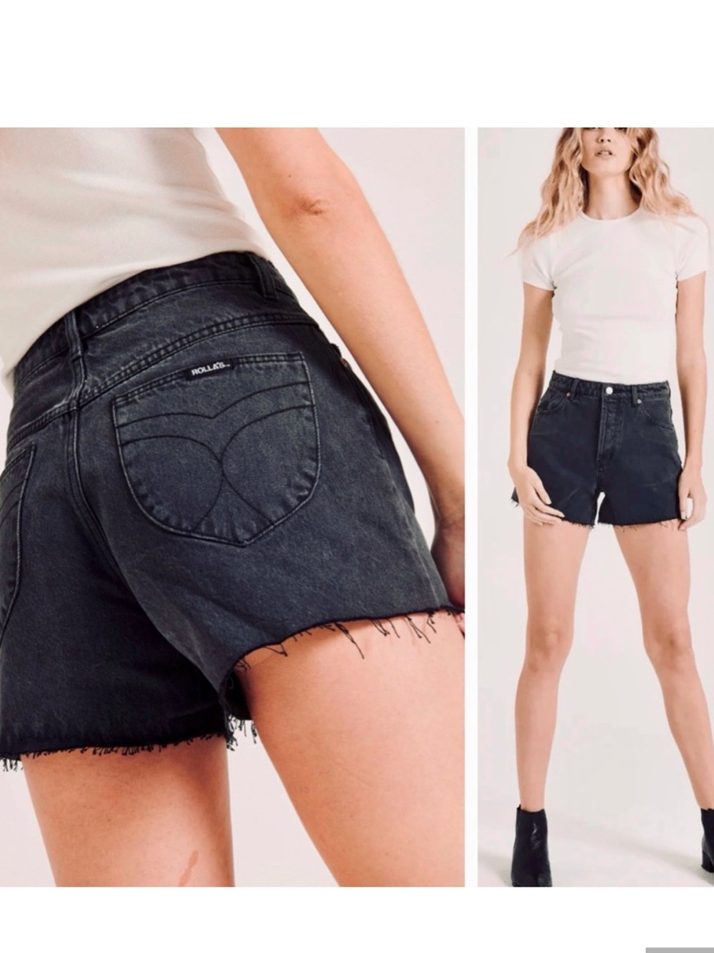 ROLLA'S Black High-Rise Frayed Denim Shorts
